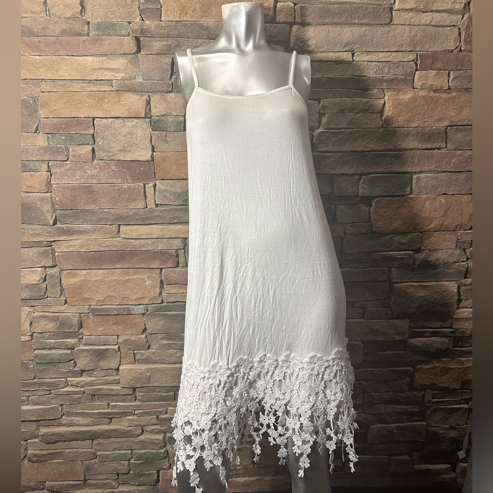 Adorn White Lace Hem Spaghetti Strap Midi Dress